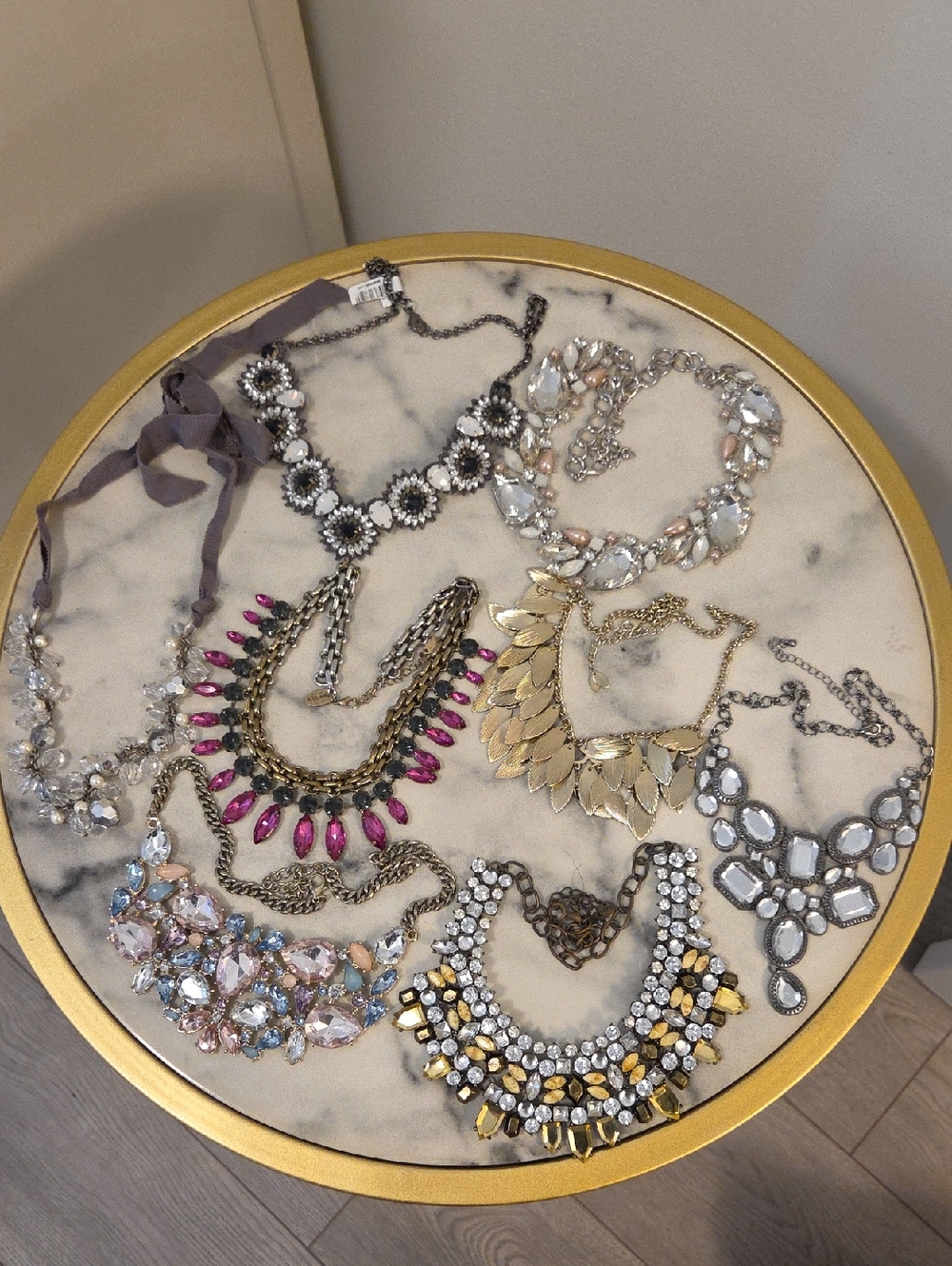 8 Statement Crystal Necklaces And 1 Earring And 1 Bracelet